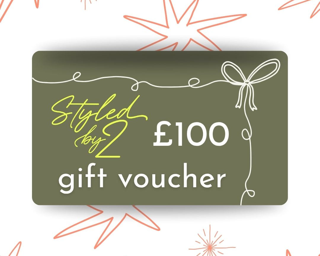Gift voucher for £100 with decorative elements on a white background