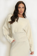Janine Scoop Neck Jumper In Beige