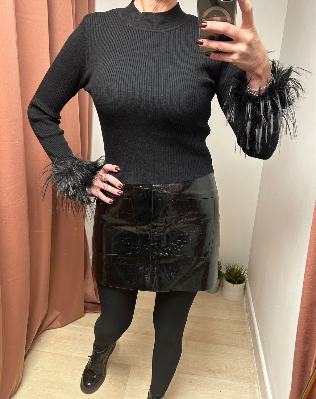 Brigitte Faux feather Cuff Knit Jumper