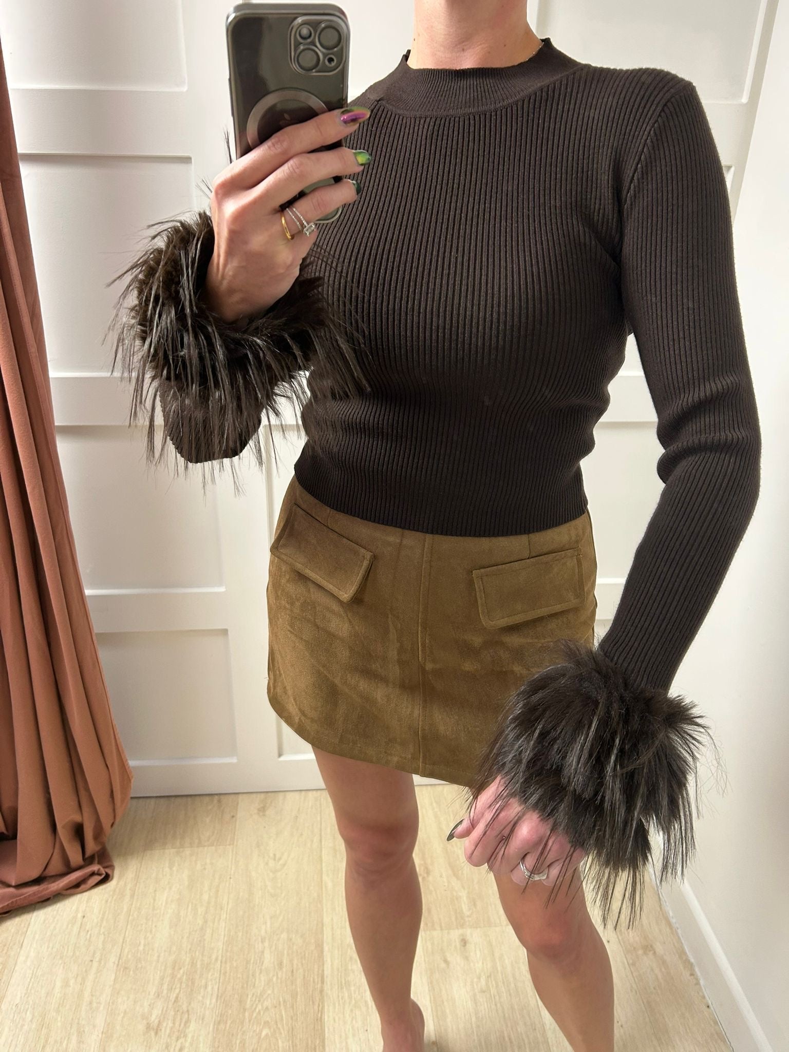 Brigitte Faux feather Cuff Knit Jumper