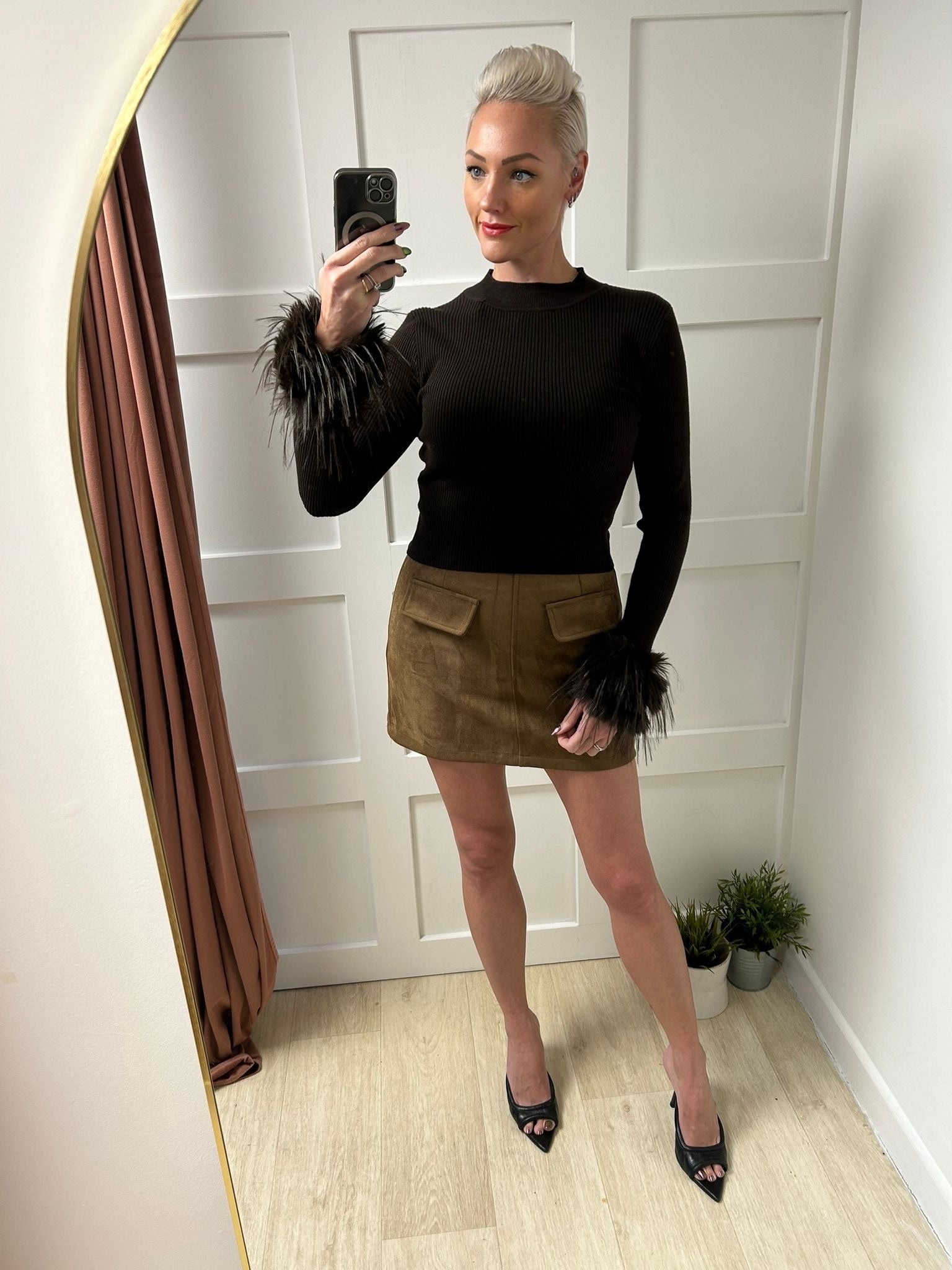 Brigitte Faux feather Cuff Knit Jumper