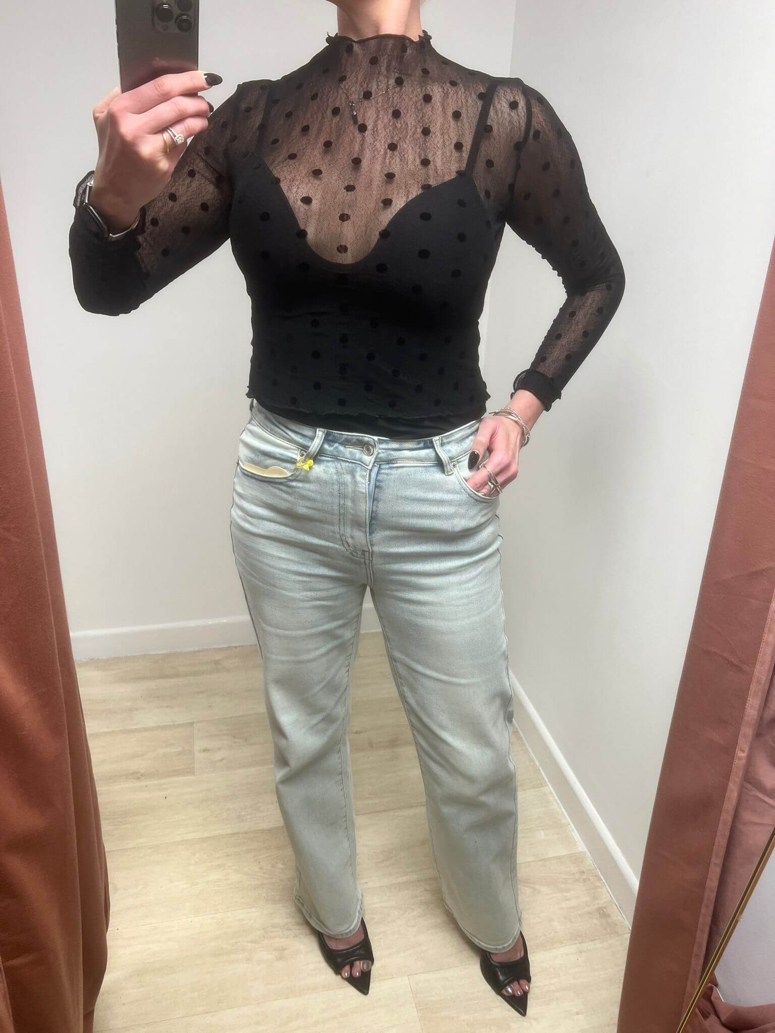 Pria Polka Dot Mesh Top