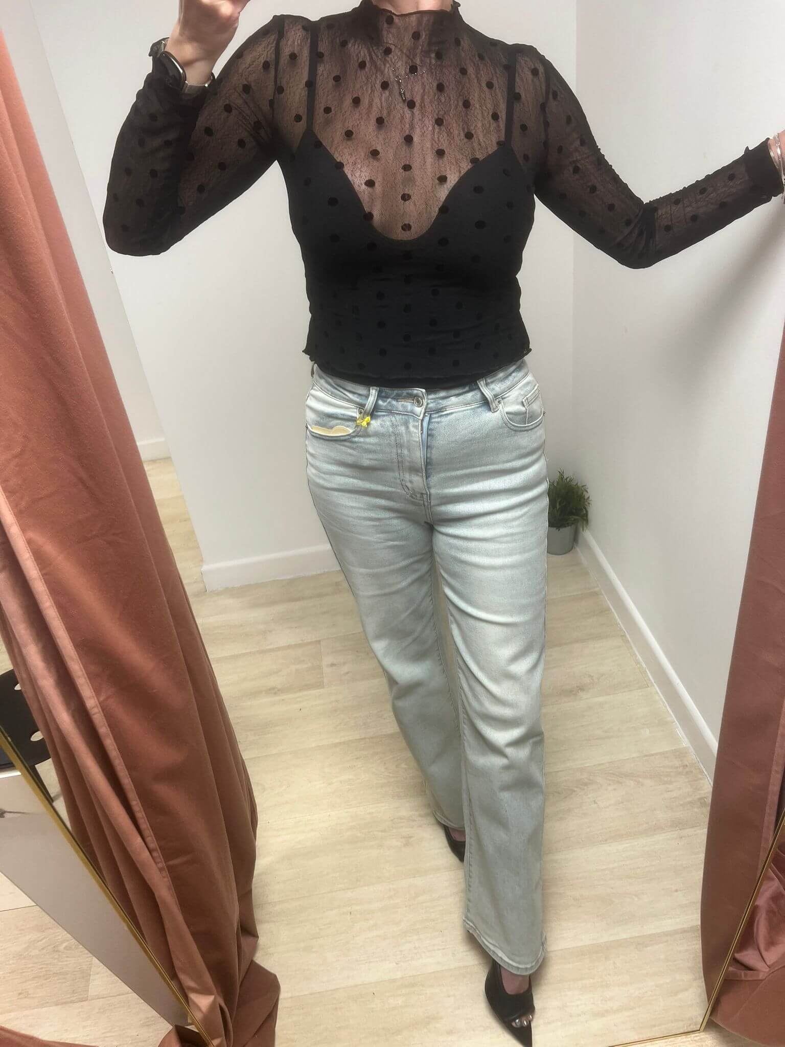 Pria Polka Dot Mesh Top