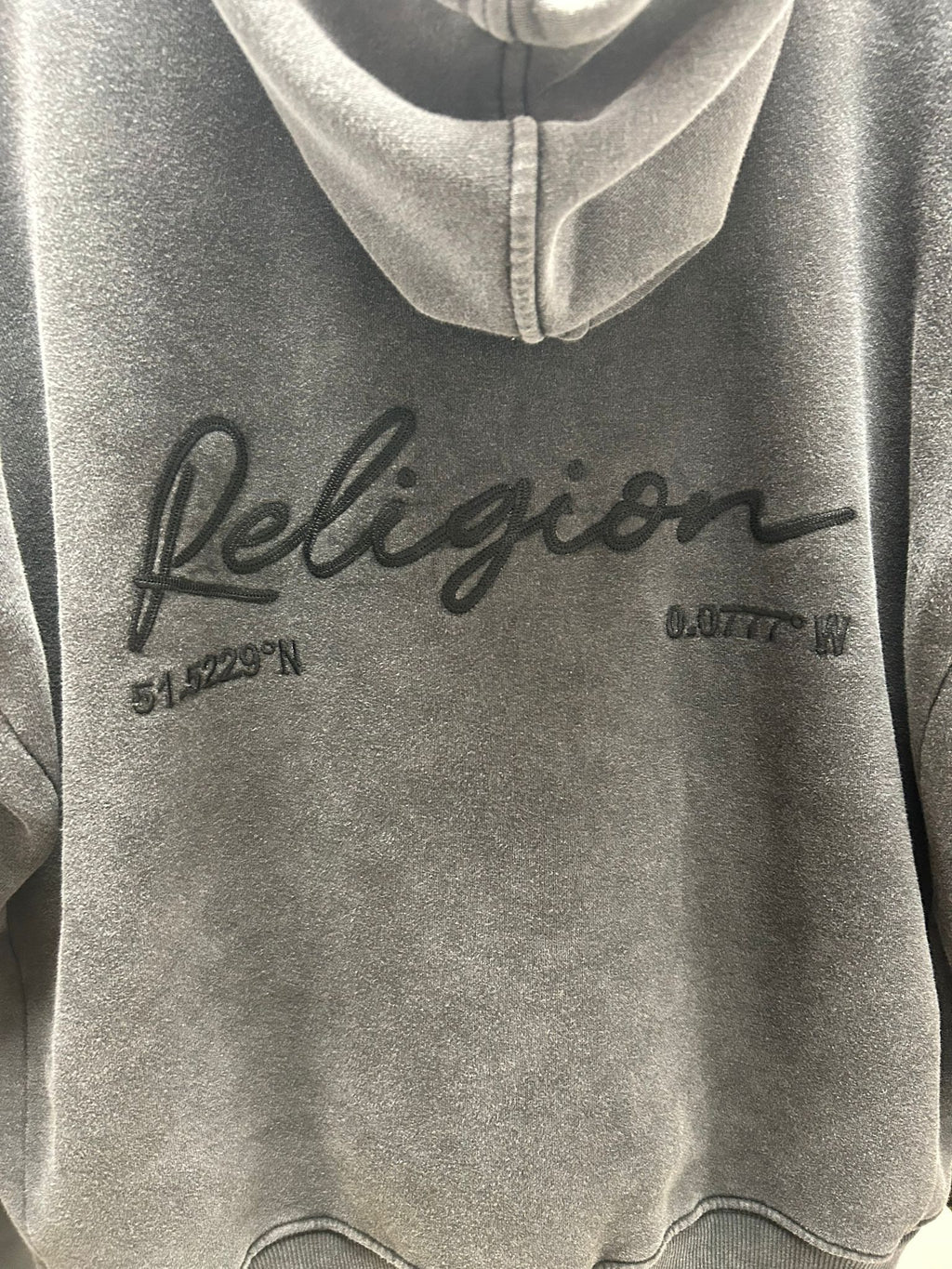 Religion Embroidered Wash Hoodie