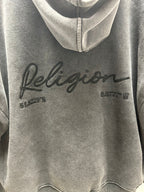 Religion Embroidered Wash Hoodie