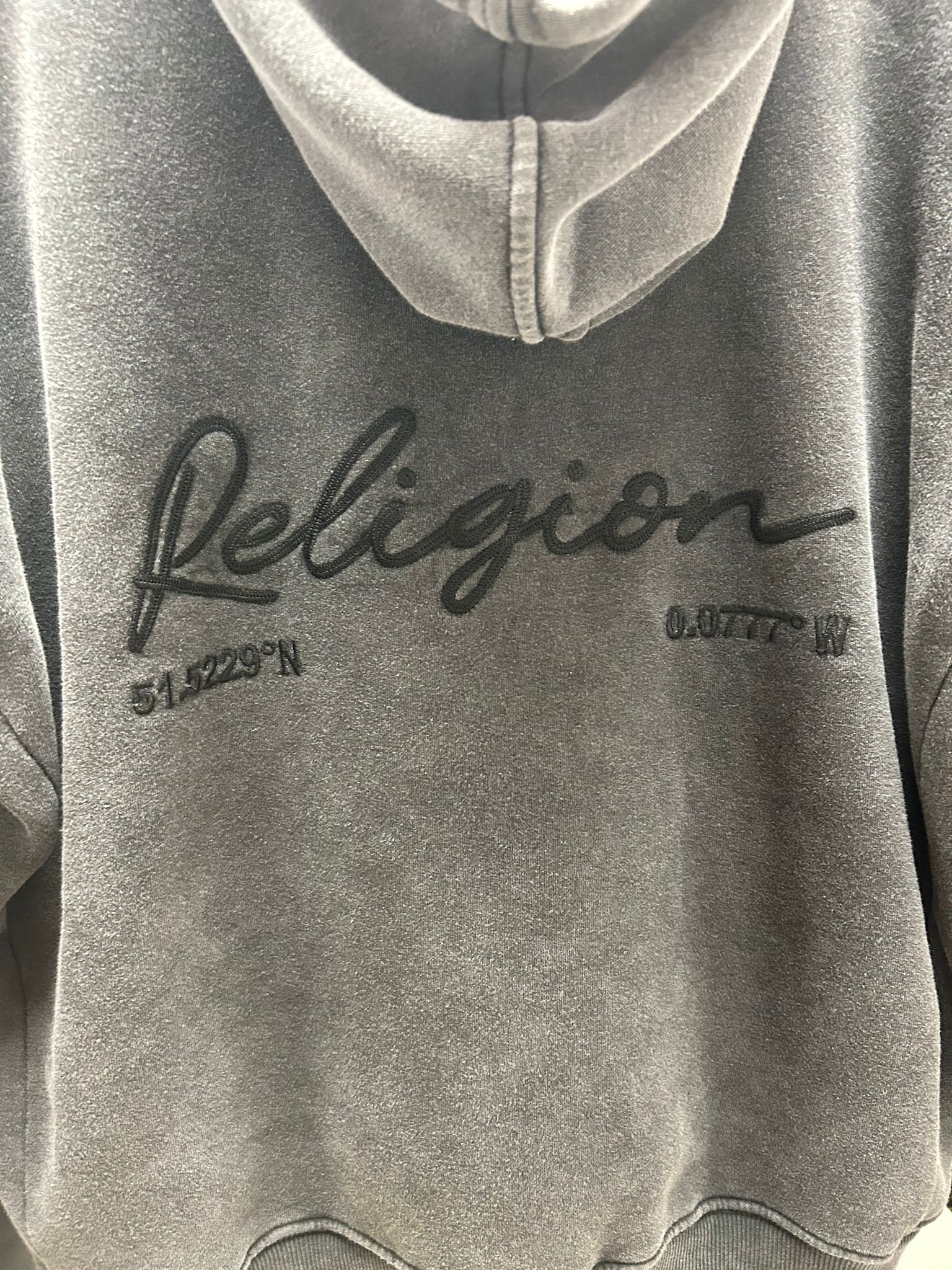 Religion Embroidered Wash Hoodie