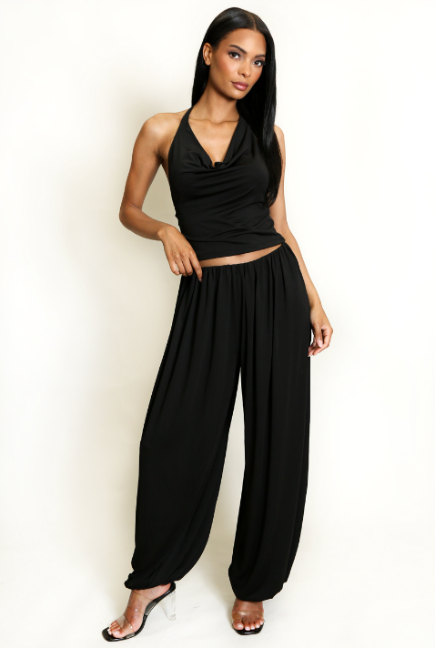 Cowl Halter Top and Bubble Hem Trousers Set
