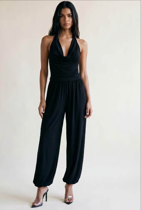 Cowl Halter Top and Bubble Hem Trousers Set