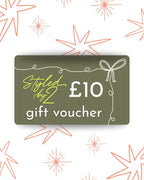 Gift voucher for £10 with decorative elements on a white background