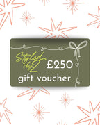 Gift voucher for £250 with decorative elements on a patterned background