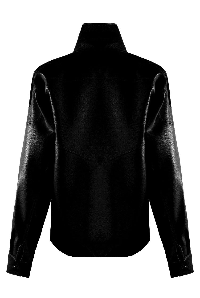 Jude High Neck PU Biker Jacket In Black