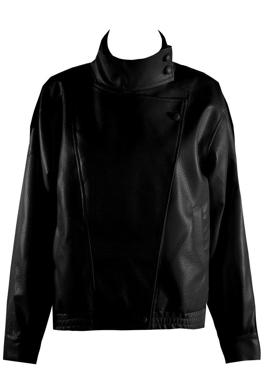 Jude High Neck PU Biker Jacket In Black
