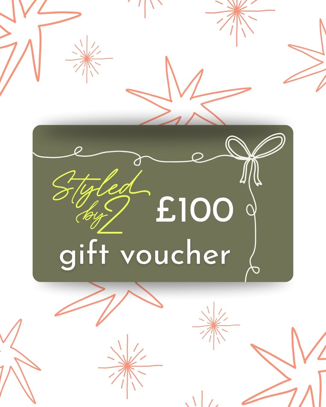 Gift voucher for £100 with decorative elements on a white background